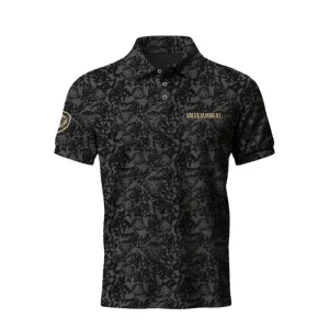 Flexible Comfort Classic Style Lion Shield Charcoal Grey Pattern Print Short Sleeve Polo (Classic Fit)
