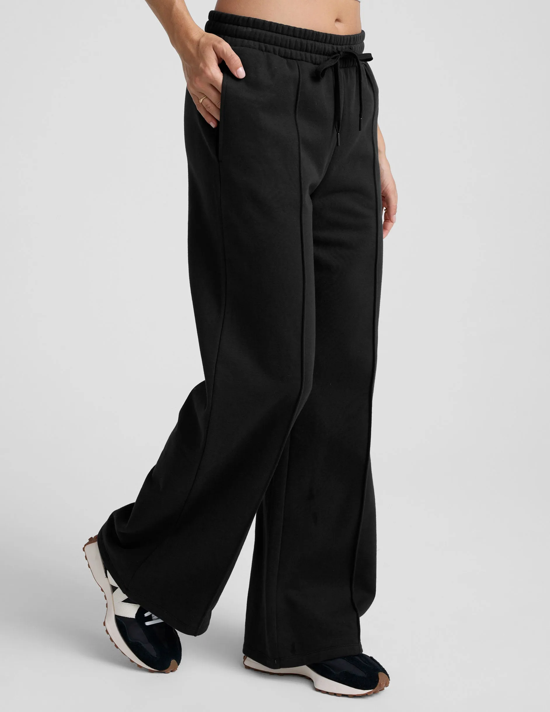 Layered Panel Design LuxeFleece Pintuck Wide Leg Pant