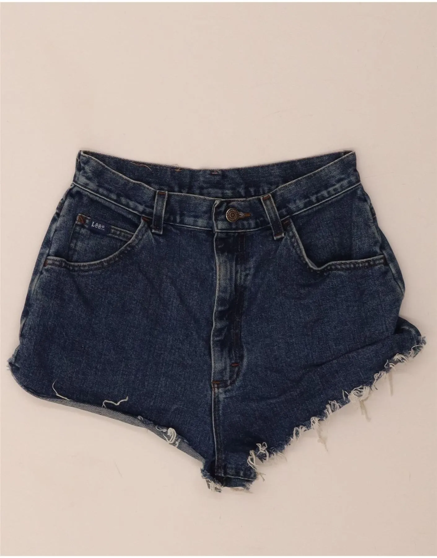 LEE Womens Denim Shorts W28 Medium  Navy Blue Shimmer Effect Tropical theme