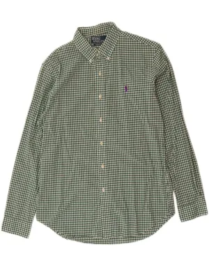 Matte Look POLO RALPH LAUREN Mens Slim Fit Shirt Large Green Gingham Cotton