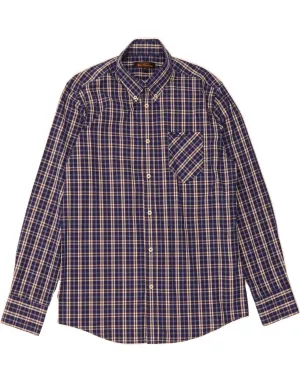 BEN SHERMAN Mens Shirt Medium Navy Blue Check Cotton Cocktail Event High Density Weave