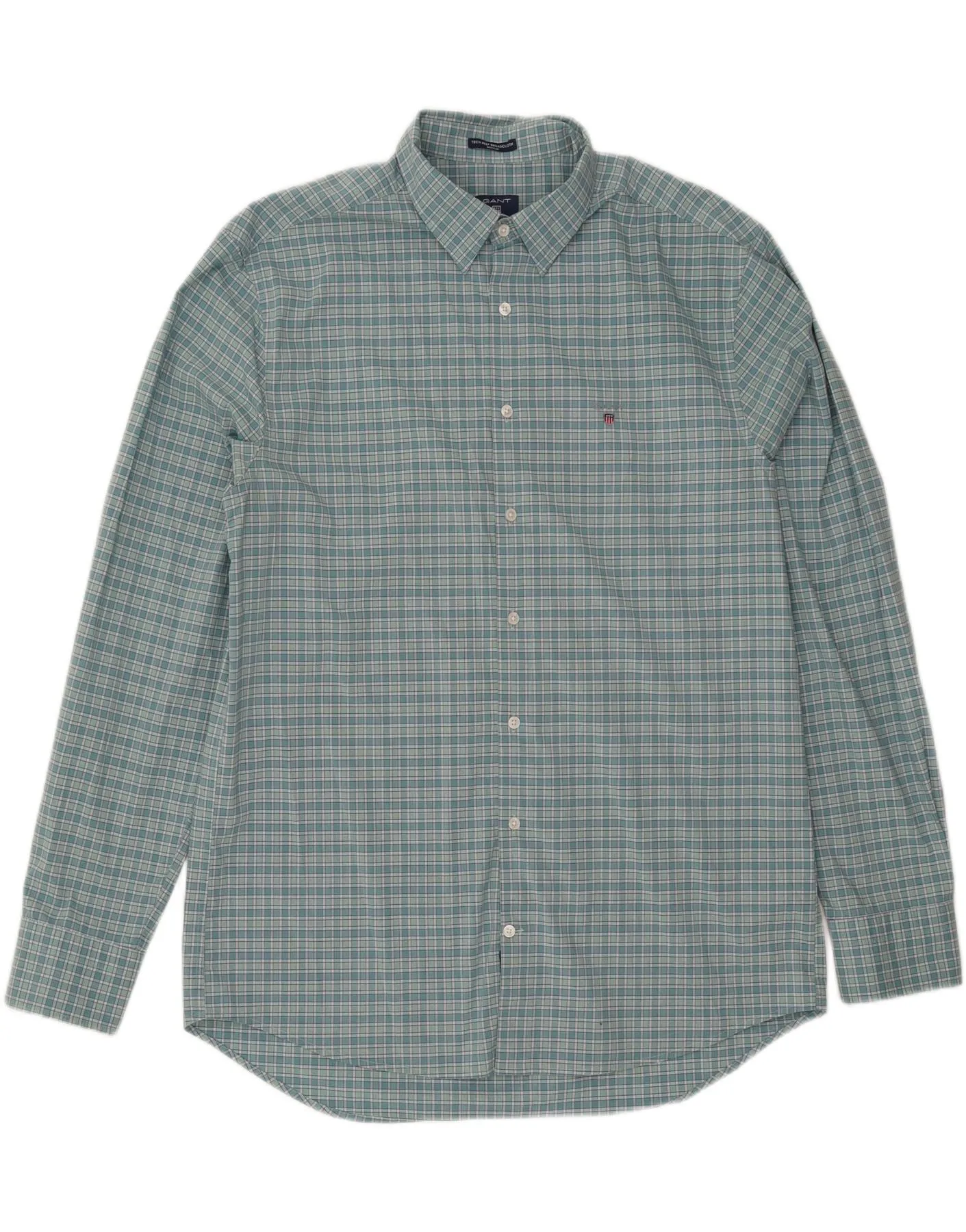 Soft Material Multi Layer Stitching GANT Mens Regular Fit Shirt Size 43/44 17 1/2 XL Blue Check Cotton