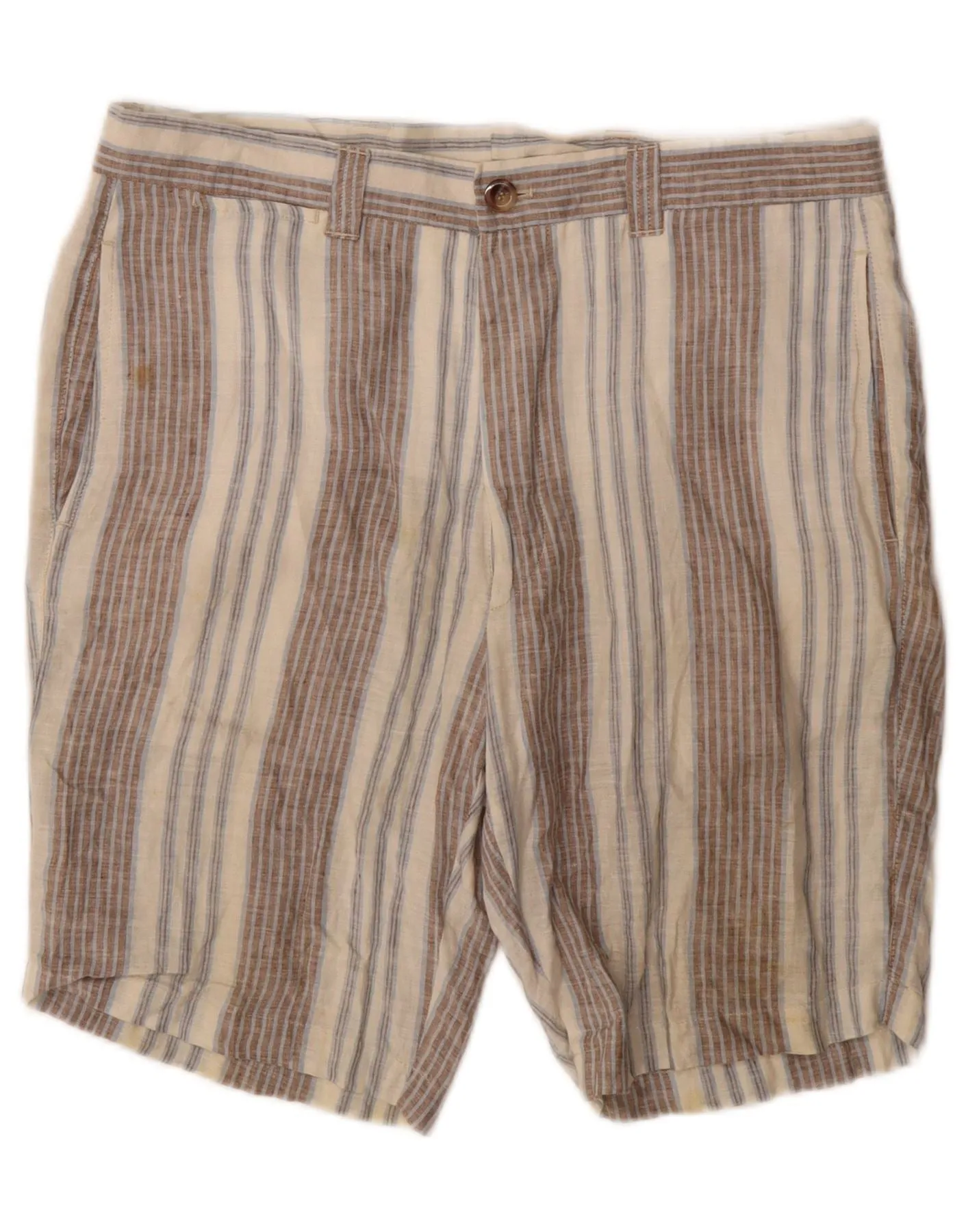 Anti Static Material Urban Wear GEMELLI Mens Chino Shorts IT 50 Large W34 Grey Striped Linen