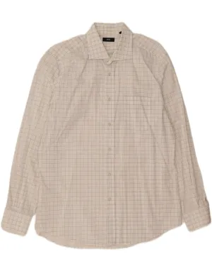 HUGO BOSS Mens Shirt Size 44 17 1/2 XL White Check Cotton Subtle Print
