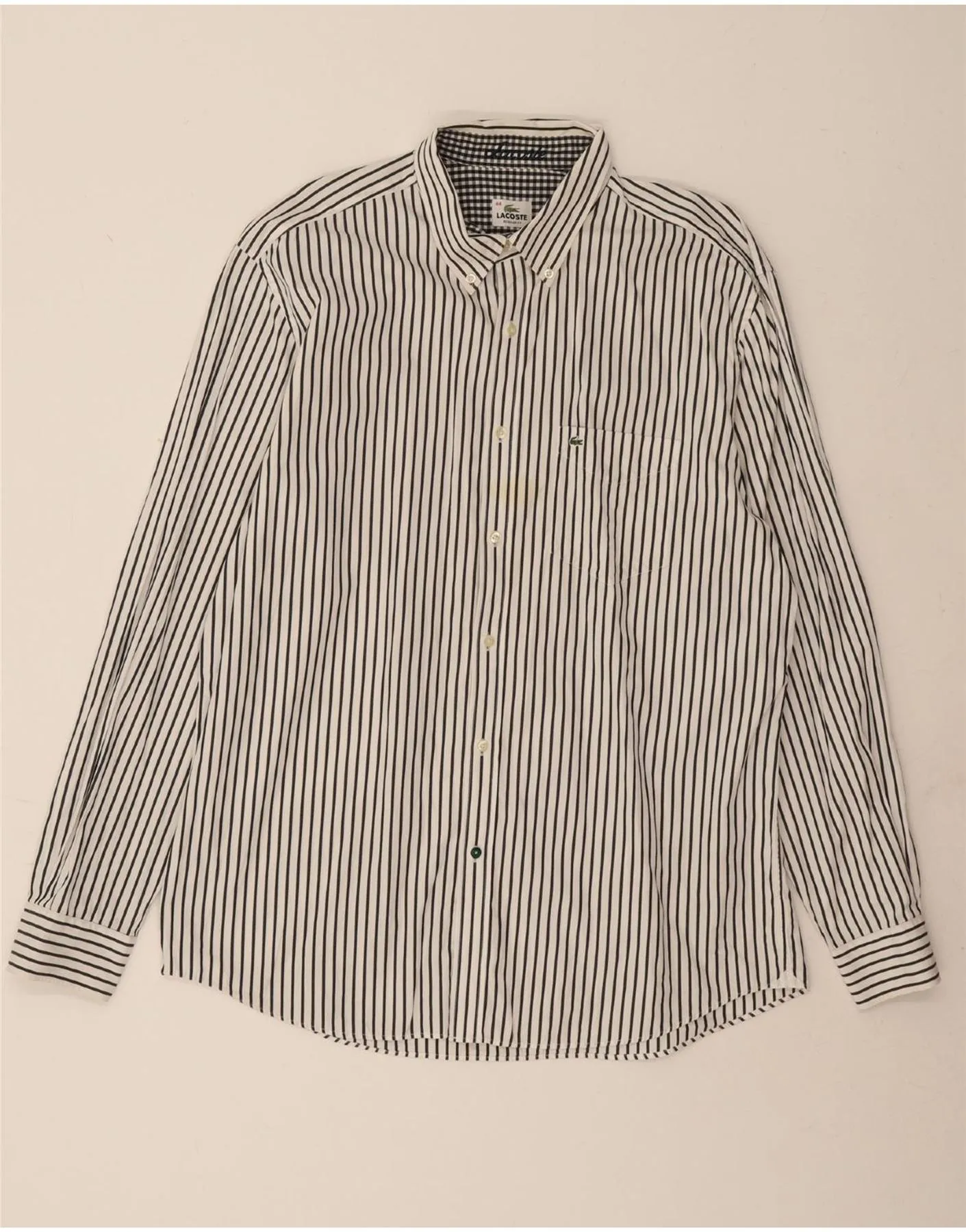 LACOSTE Mens Regular Fit Shirt Size 44 XL White Striped Cotton Cooling Mesh Lining