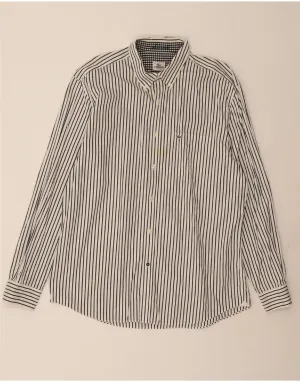 LACOSTE Mens Regular Fit Shirt Size 44 XL White Striped Cotton Cooling Mesh Lining