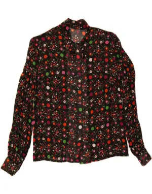 VINTAGE Womens Shirt Blouse UK 10 Small Black Floral Spring Collection Sheer Panel