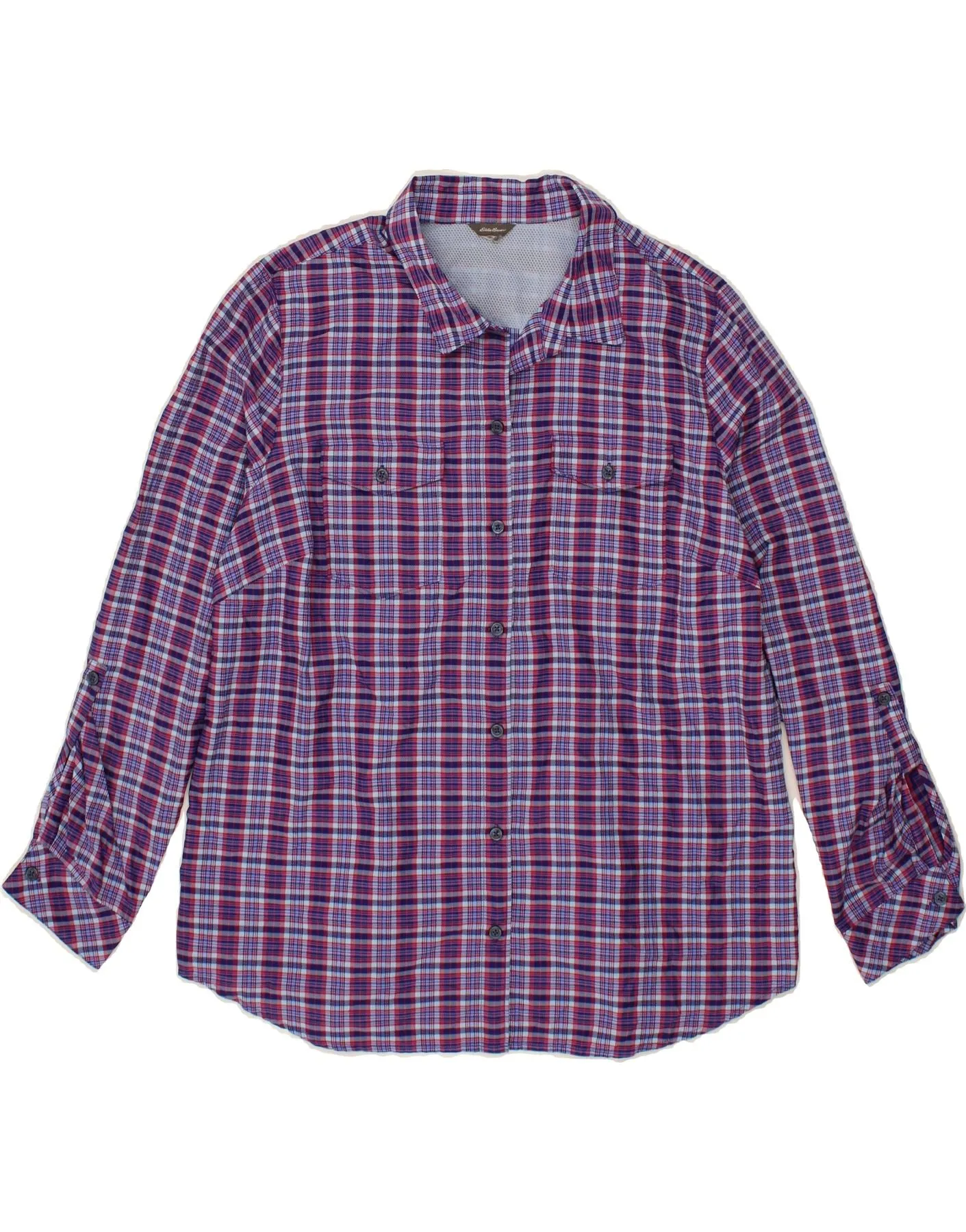Athleisure Trend All-day Comfort EDDIE BAUER Womens Shirt UK 14 Large Purple Check Polyester