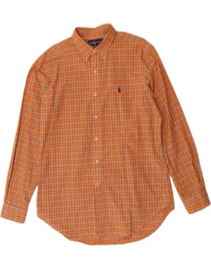 Reinforced Shoulders RALPH LAUREN Mens Classic Fit Shirt Large Orange Check
