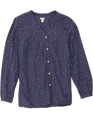 L.L.BEAN Womens Shirt Blouse UK 16 Large Navy Blue Floral Tencel Winter Layering All Day Comfort Tech