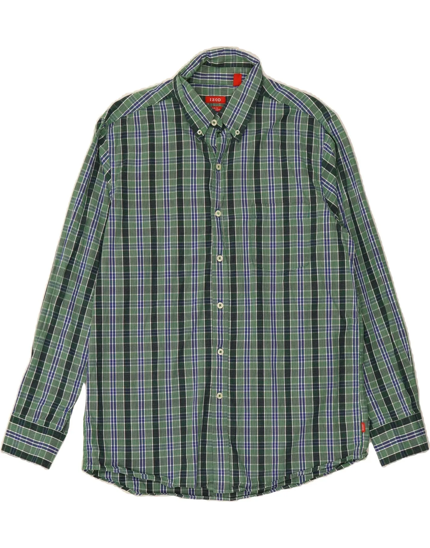 IZOD Mens Slim Fit Shirt Large Green Check Cotton handmade touch Eco-Friendly Choice