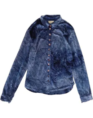 Non Restrictive Fit Geometric Print VINTAGE Womens Shirt Blouse UK 12 Medium Navy Blue Polyester