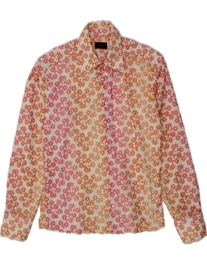 Non Iron Fabric VINTAGE Womens Shirt UK 14 Large Off White Floral Cotton
