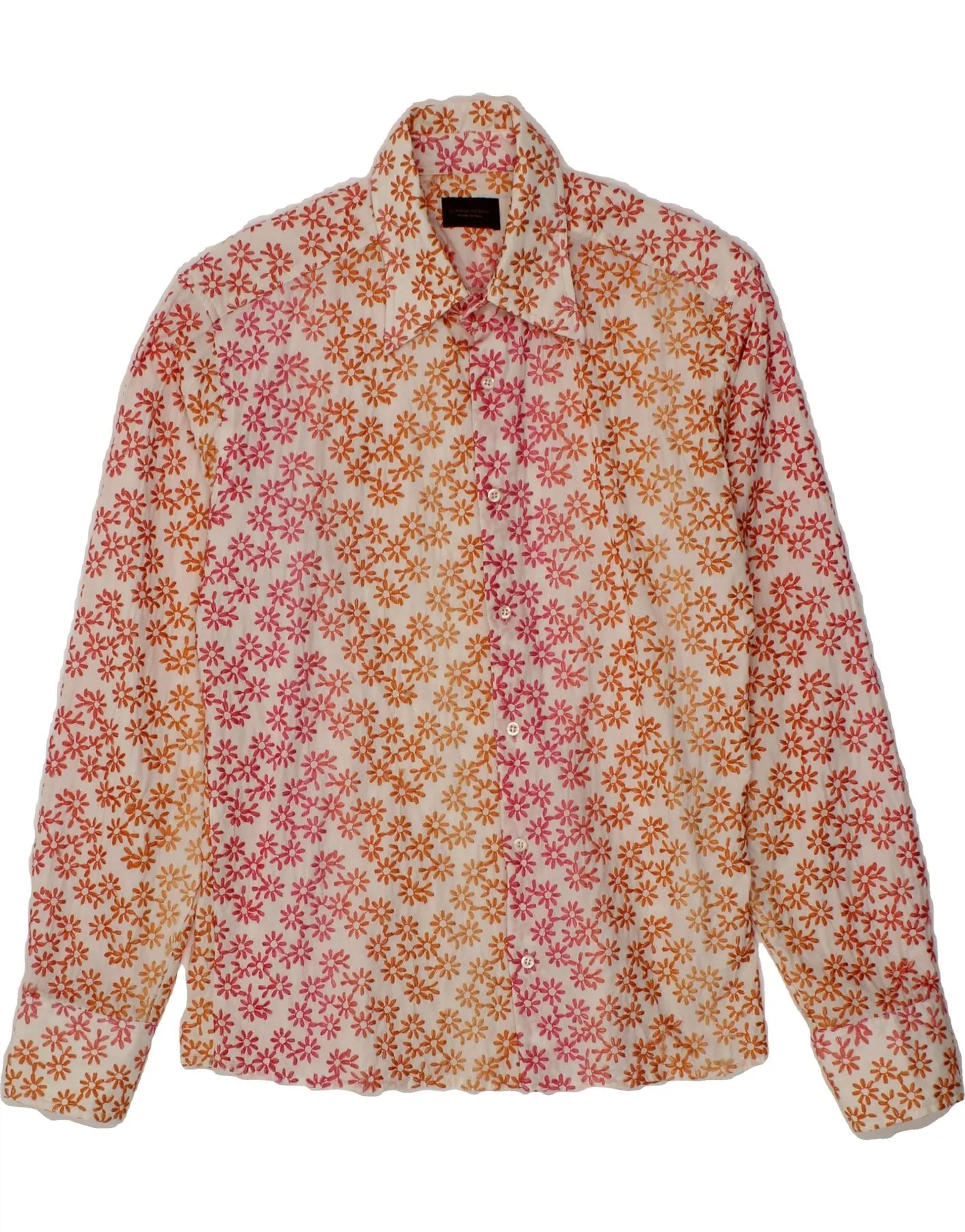 Non Iron Fabric VINTAGE Womens Shirt UK 14 Large Off White Floral Cotton