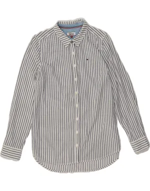TOMMY HILFIGER Womens Shirt UK 14 Medium Blue Striped Lyocell Checkered Print Clean Edge Trim