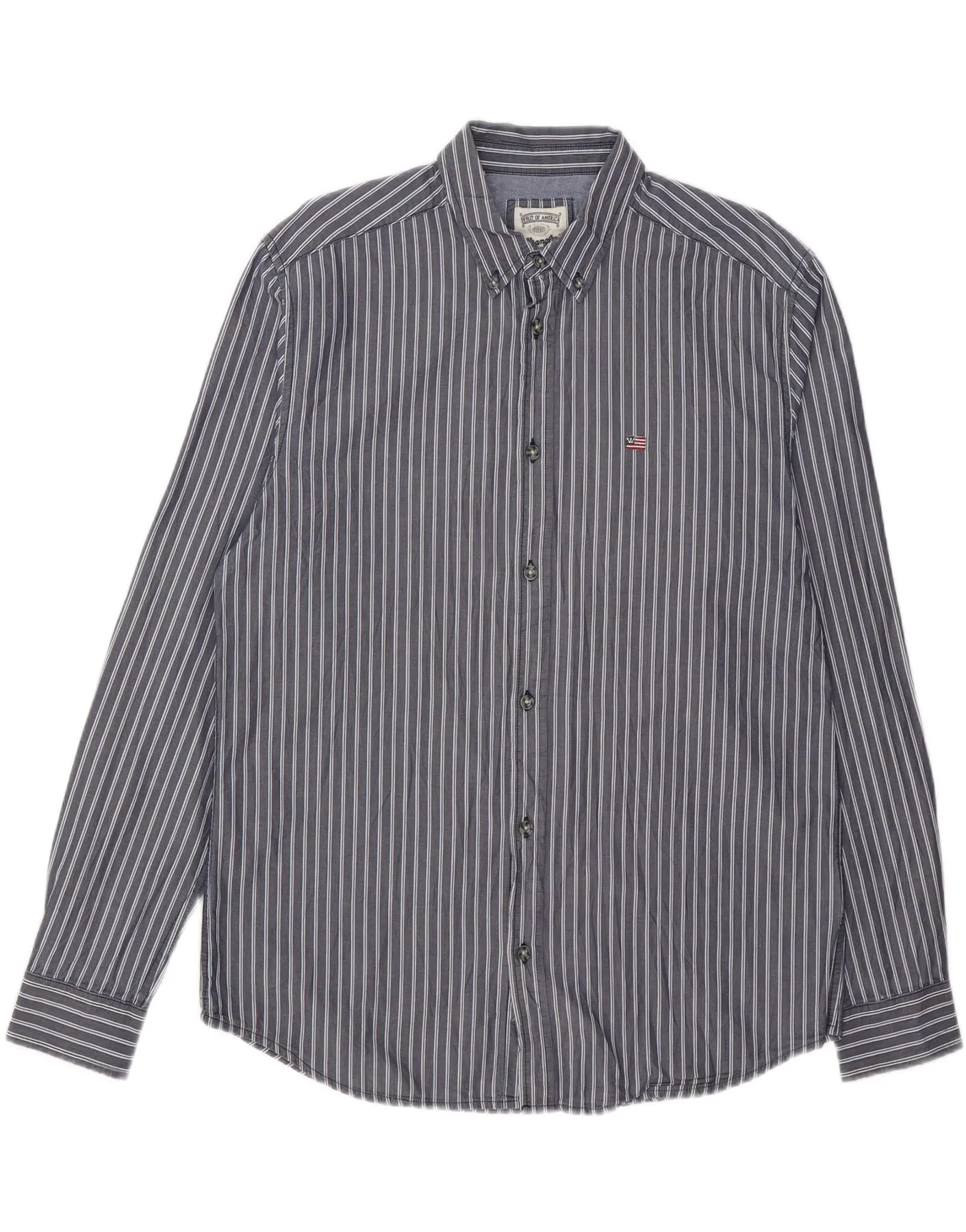 WRANGLER Mens Shirt Large Grey Striped Cotton Sustainable Dye Process