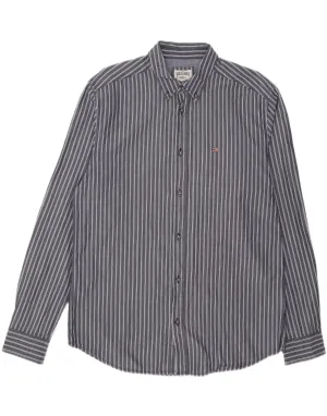 WRANGLER Mens Shirt Large Grey Striped Cotton Sustainable Dye Process