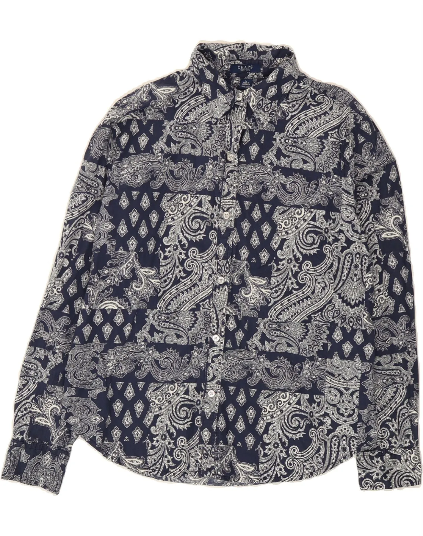 High-End Finish Temperature Regulating CHAPS Womens Shirt UK 16 Large Navy Blue Paisley Cotton