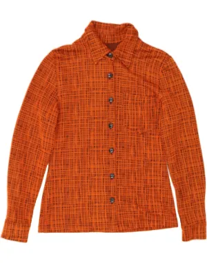 VINTAGE Womens Shirt Blouse UK 12 Medium Orange Check Viscose Weekend Outing Neutral Tones