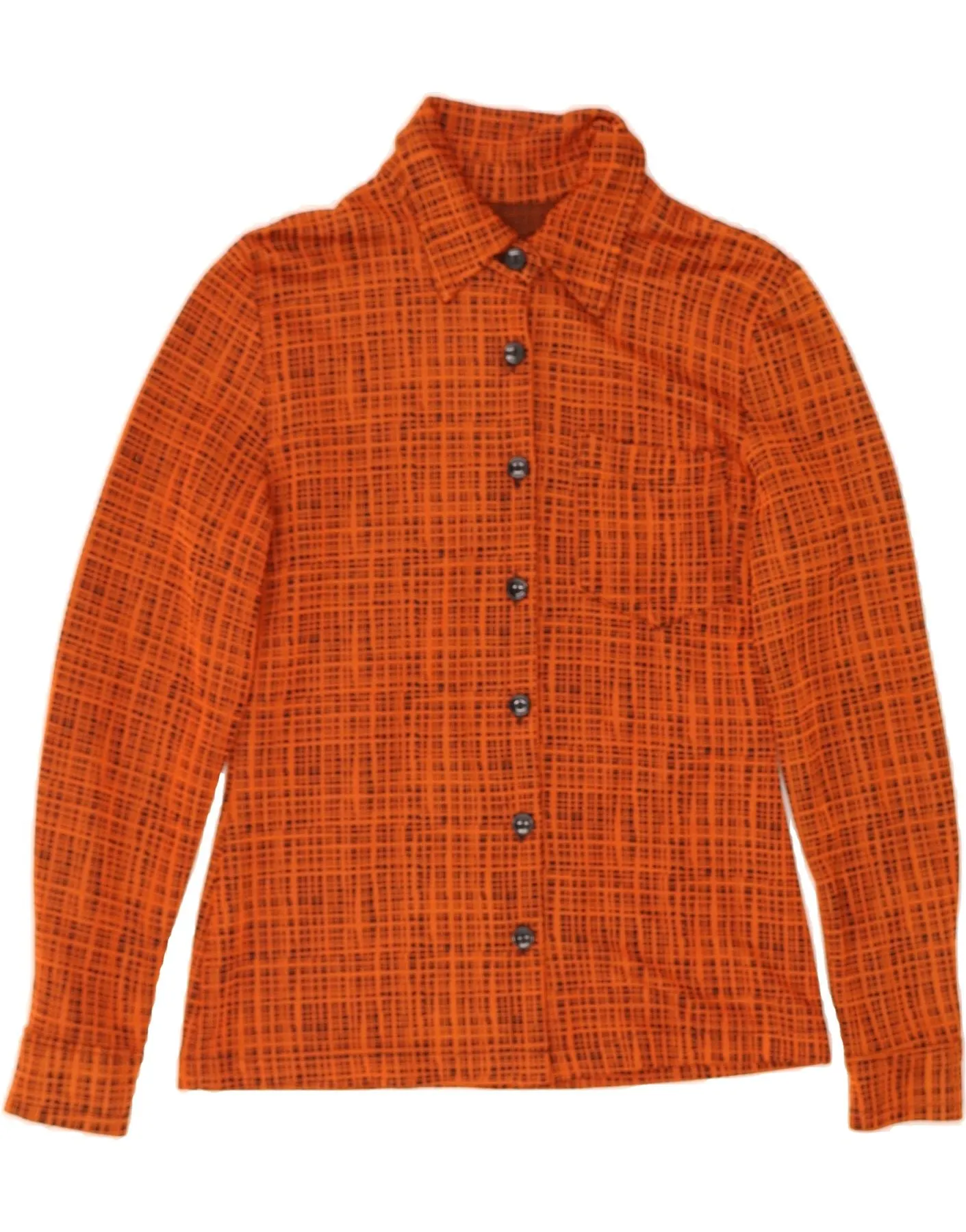 VINTAGE Womens Shirt Blouse UK 12 Medium Orange Check Viscose Weekend Outing Neutral Tones