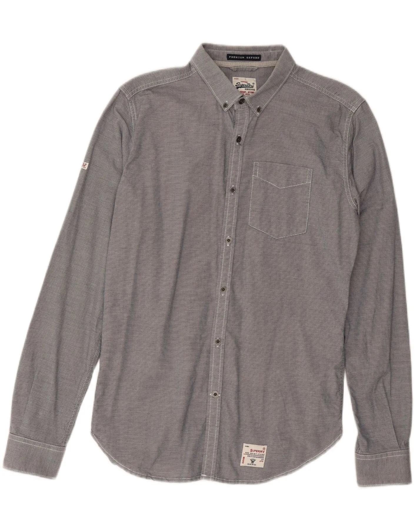 Short Sleeve Layered Collar SUPERDRY Mens Shirt Medium Blue Striped Cotton