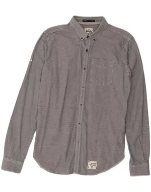 Short Sleeve Layered Collar SUPERDRY Mens Shirt Medium Blue Striped Cotton