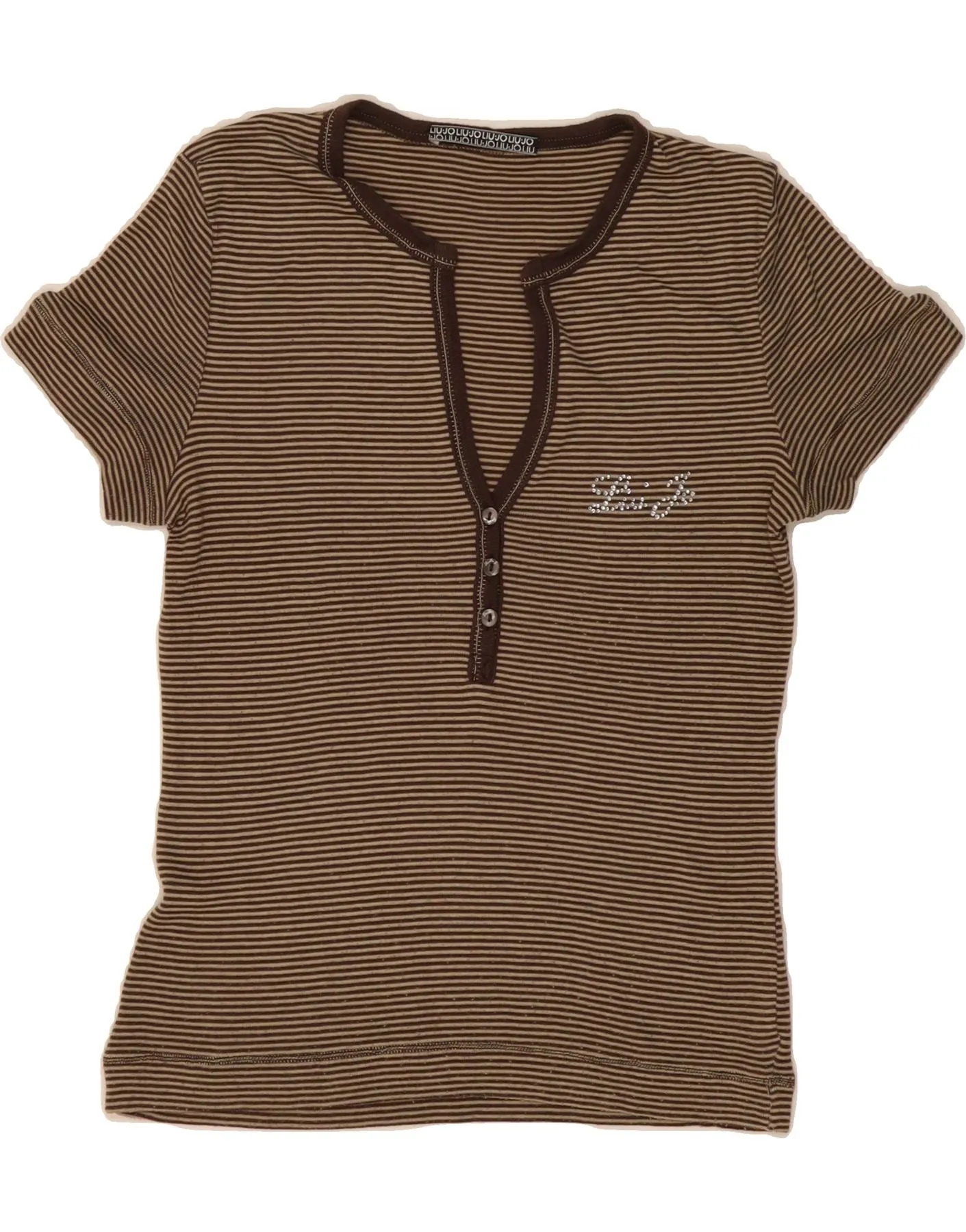 LIU JO Womens T-Shirt BEST SELL IT 44 Medium Brown Striped mix and match Regular Fit