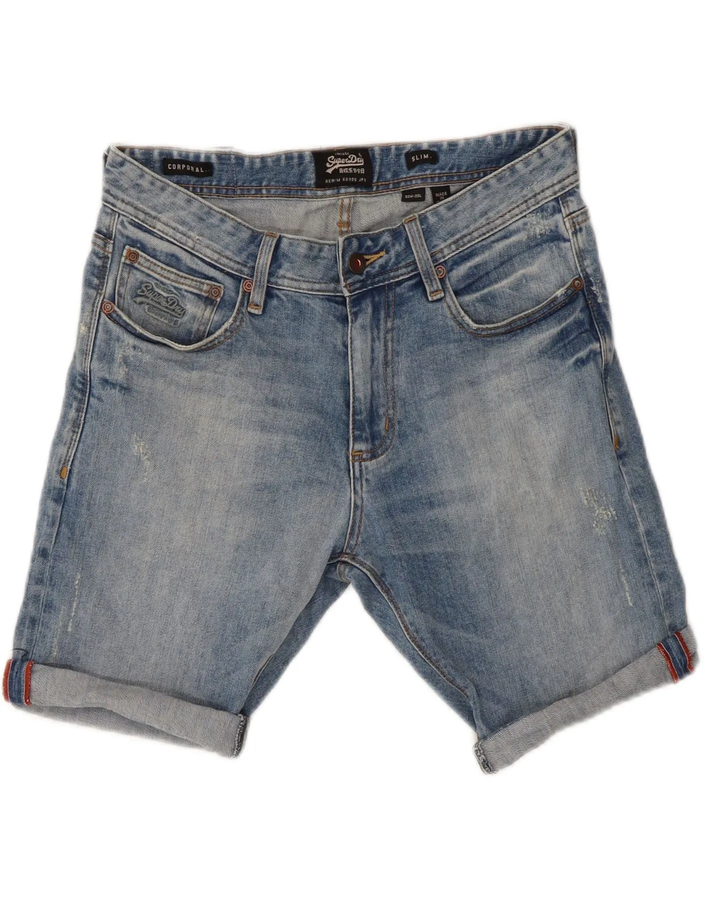 SUPERDRY Mens Slim Denim Shorts W32 Medium  Blue Foldable style