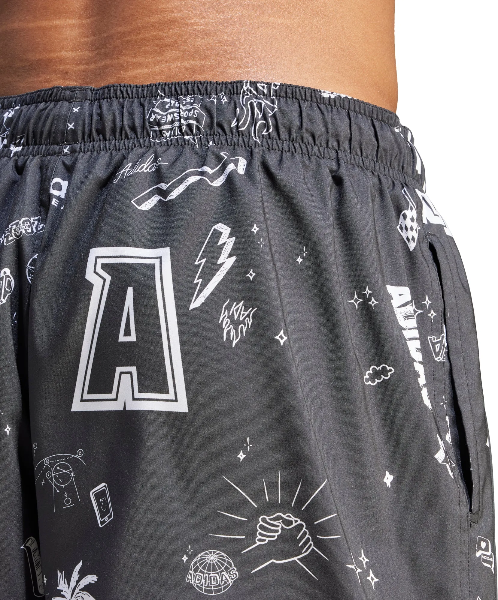 Quick Recovery Fabric Tummy Control Panel adidas Brand Love CLX Mens Swim Shorts - Grey