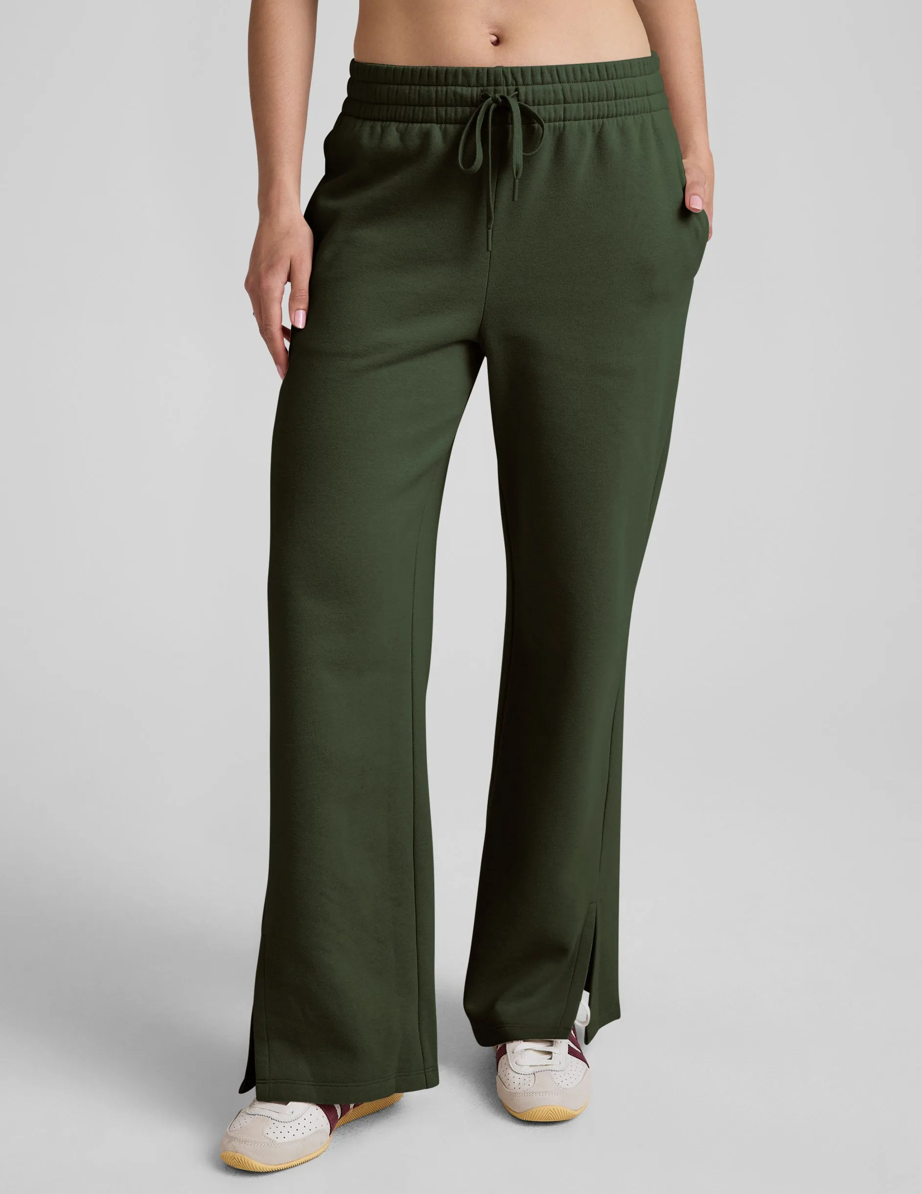 Cotton comfort LuxeFleece Side Slit Wide Leg Pant