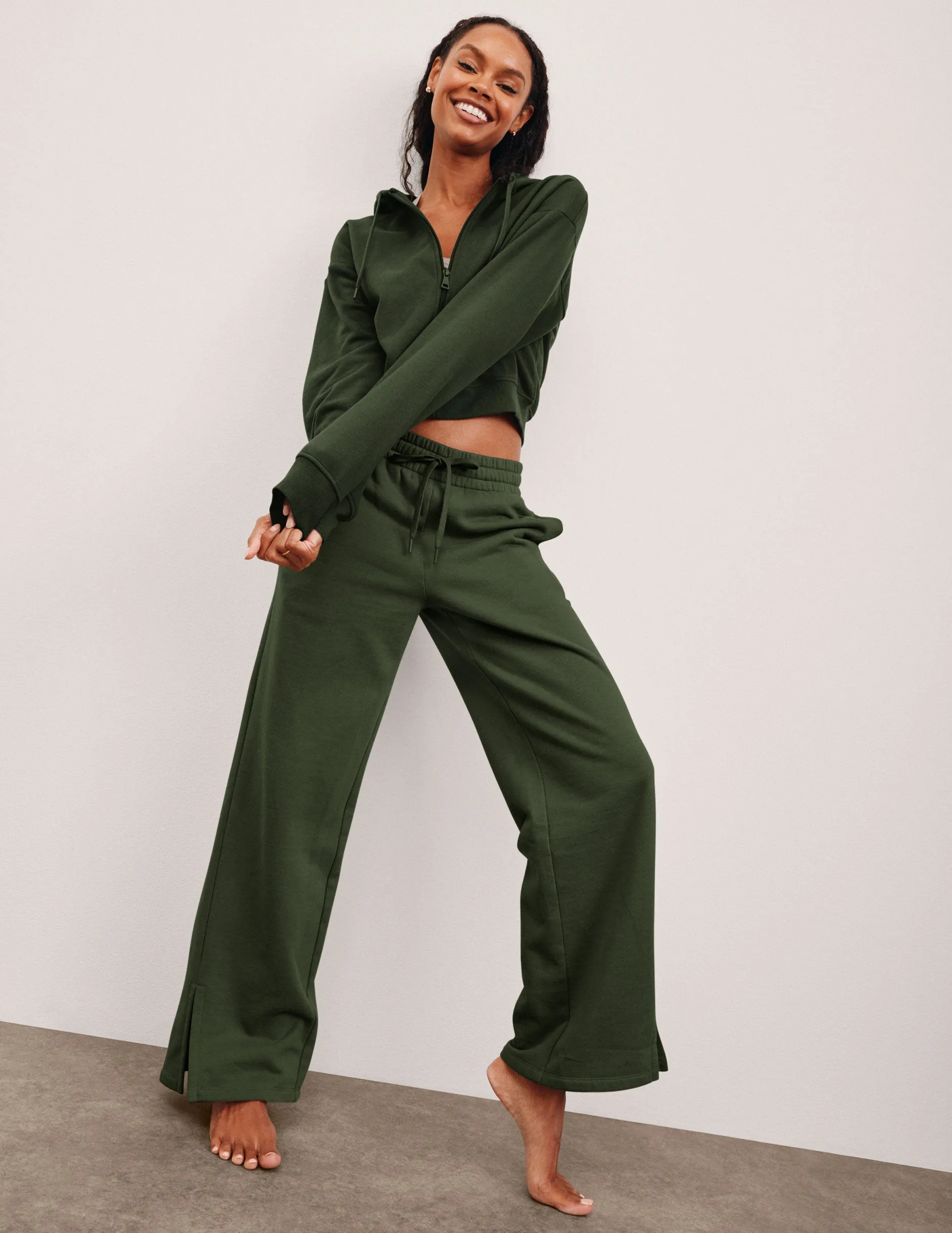 LuxeFleece Side Slit Wide Leg Pant Travel Style Travel-Ready