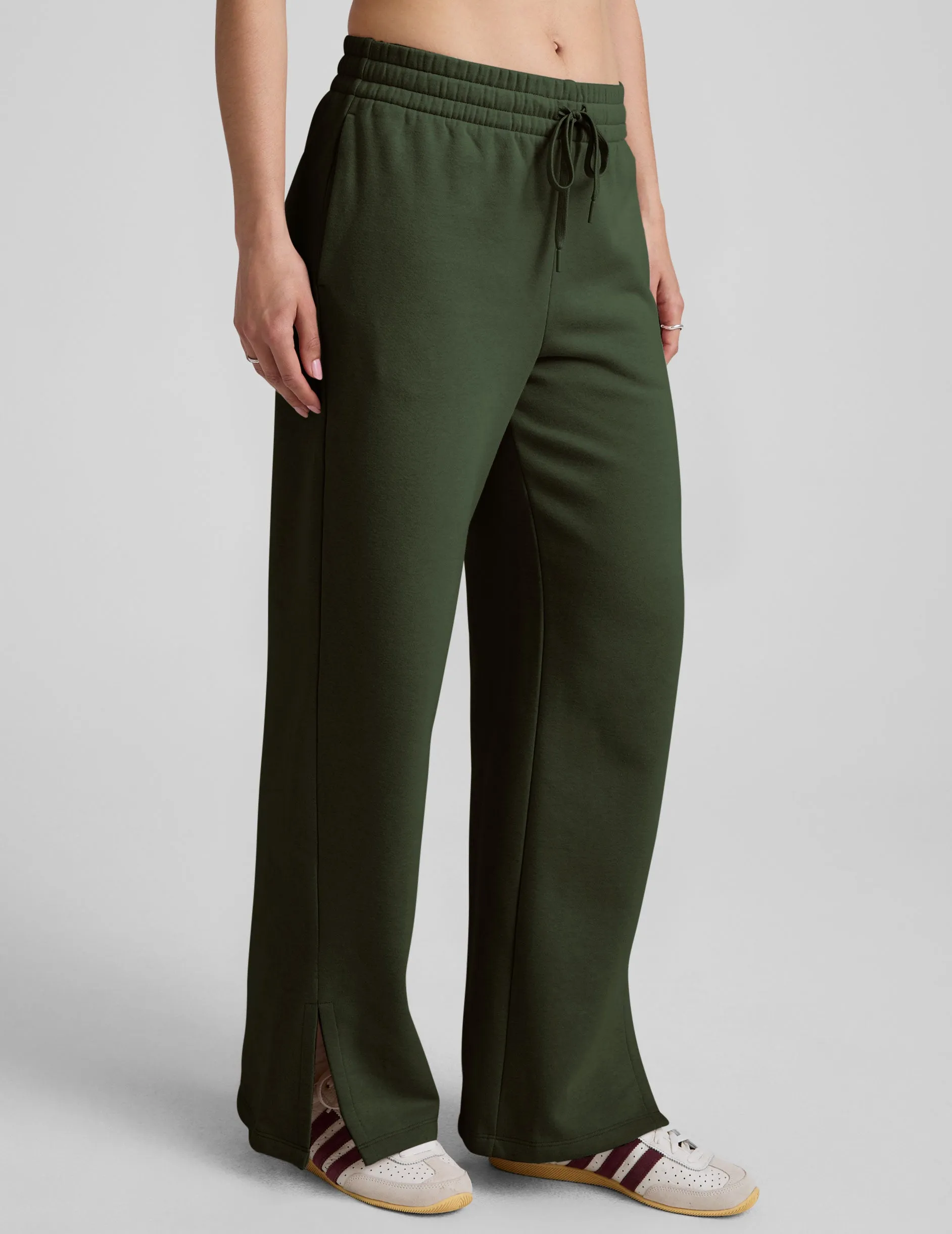 LuxeFleece Side Slit Wide Leg Pant Clean Finish Low Profile Design