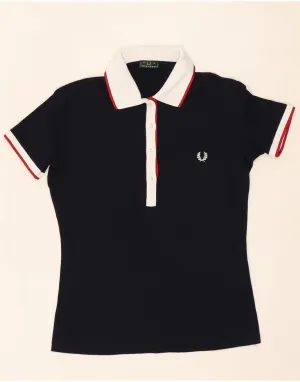 FRED PERRY Womens Polo Shirt UK 14 Large Navy Blue Cotton Chilly Comfort Wear Flexible Neckline