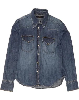Pre Shrunk Cotton Blend LEE Womens Denim Shirt UK 10 Small Blue Cotton