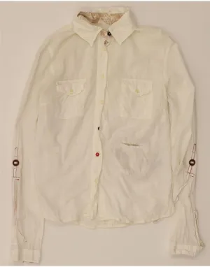 Reinforced Elbow Patches MURPHY & NYE Womens Shirt UK 12 Medium Off White Cotton