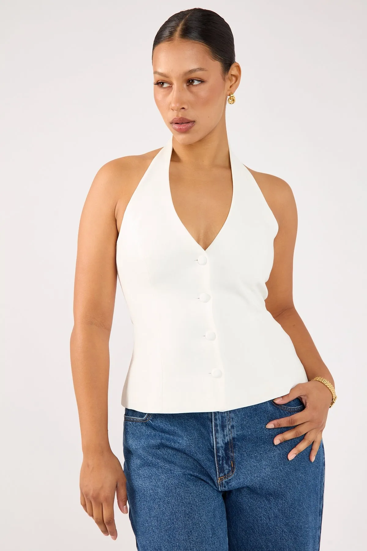 finish Minimalist Aesthetic Perfect Stranger Luca Halter Tailored Vest White
