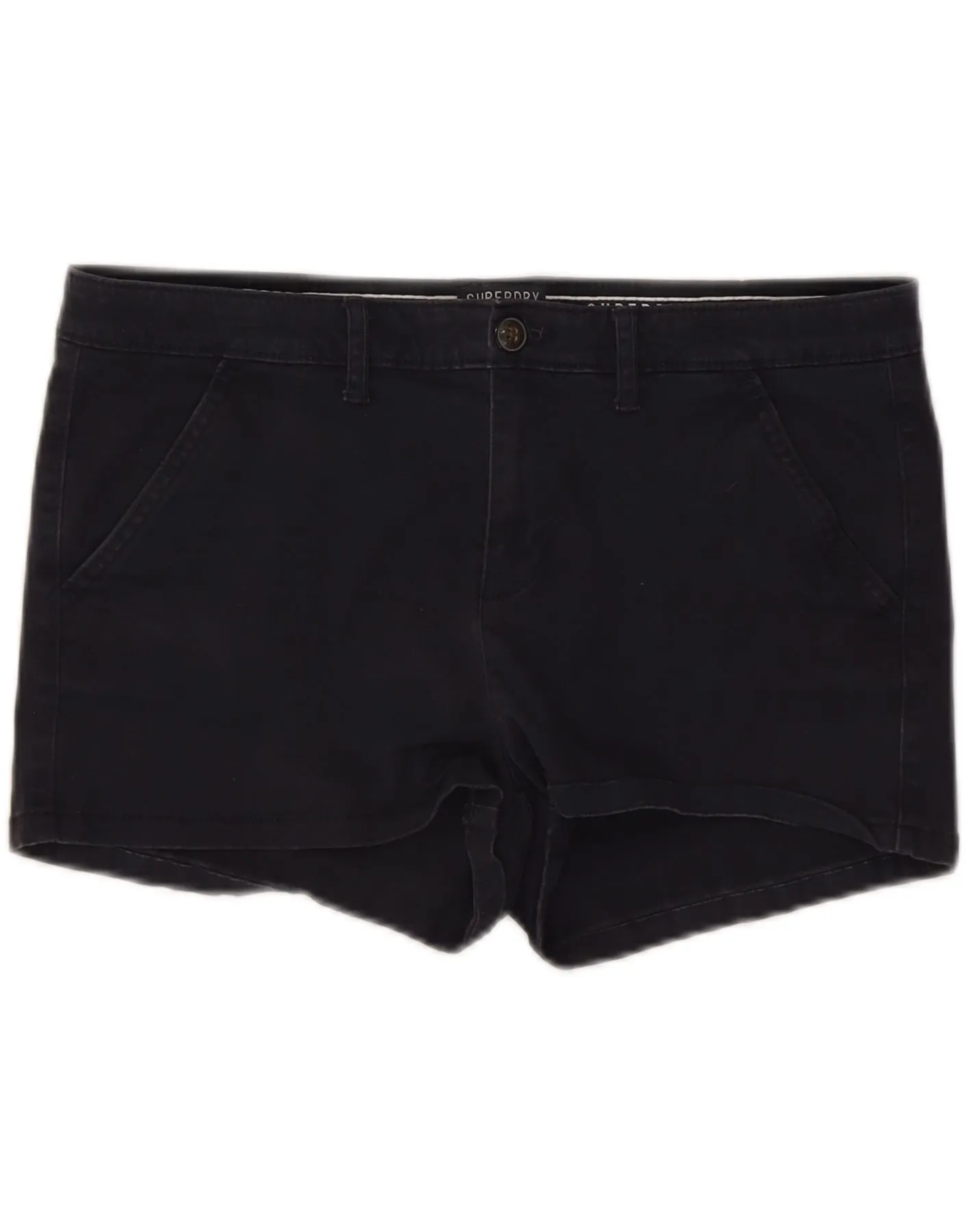 SUPERDRY Womens Chino Shorts UK 16 Large W34 Navy Blue Cotton Layered Design