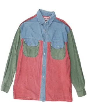 BERTO LUCCI Mens Denim Shirt Medium Multicoloured Colourblock Cotton Bold colors Premium Finish