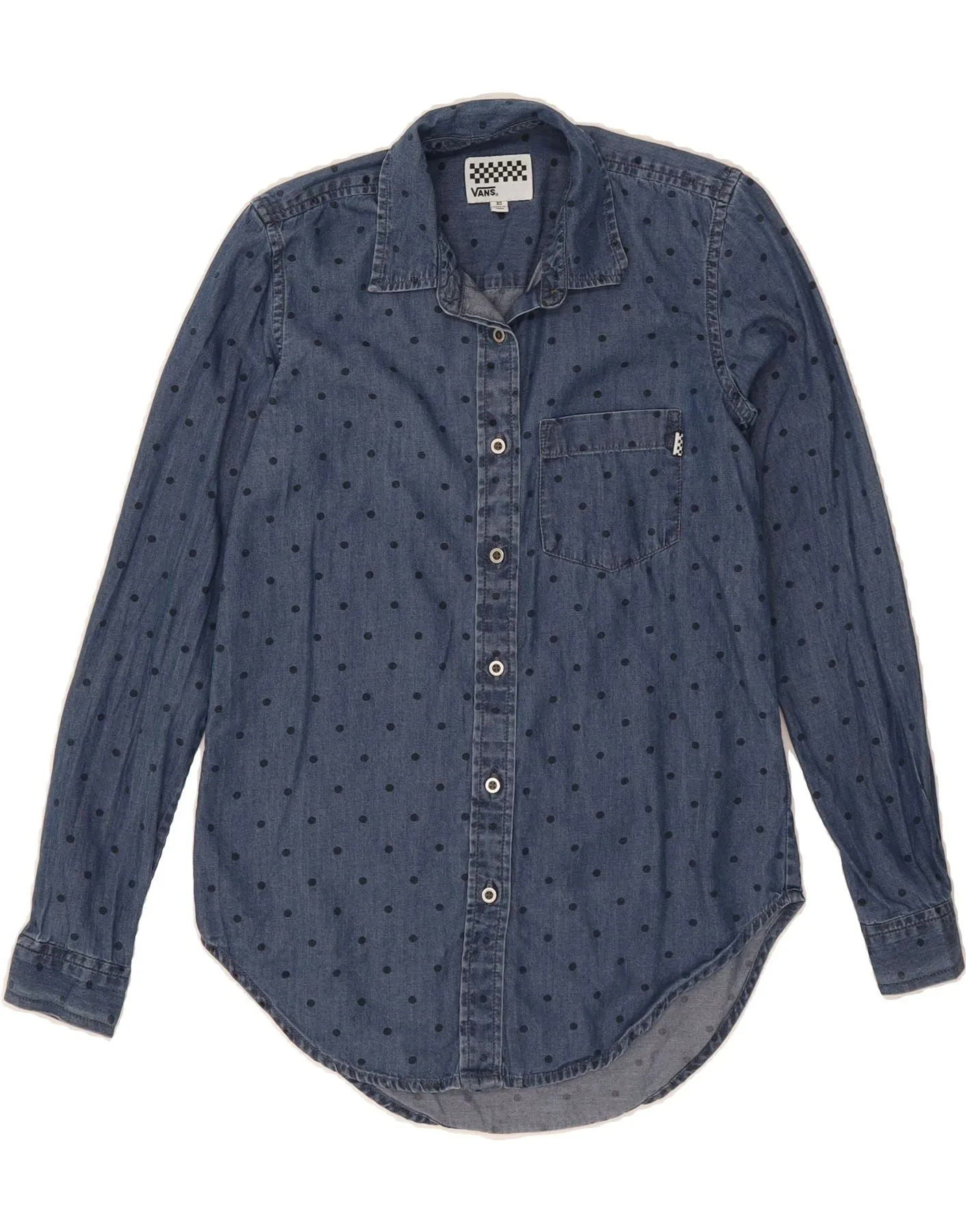 birthday celebration Odor Control Technology VANS Womens Denim Shirt UK 6 XS Blue Polka Dot Cotton