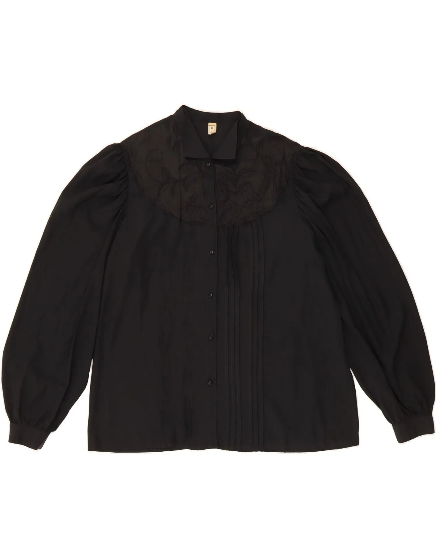 VINTAGE Womens Shirt Blouse IT 48 XL Black Floral Polyester Layered Hemline Work Appropriate