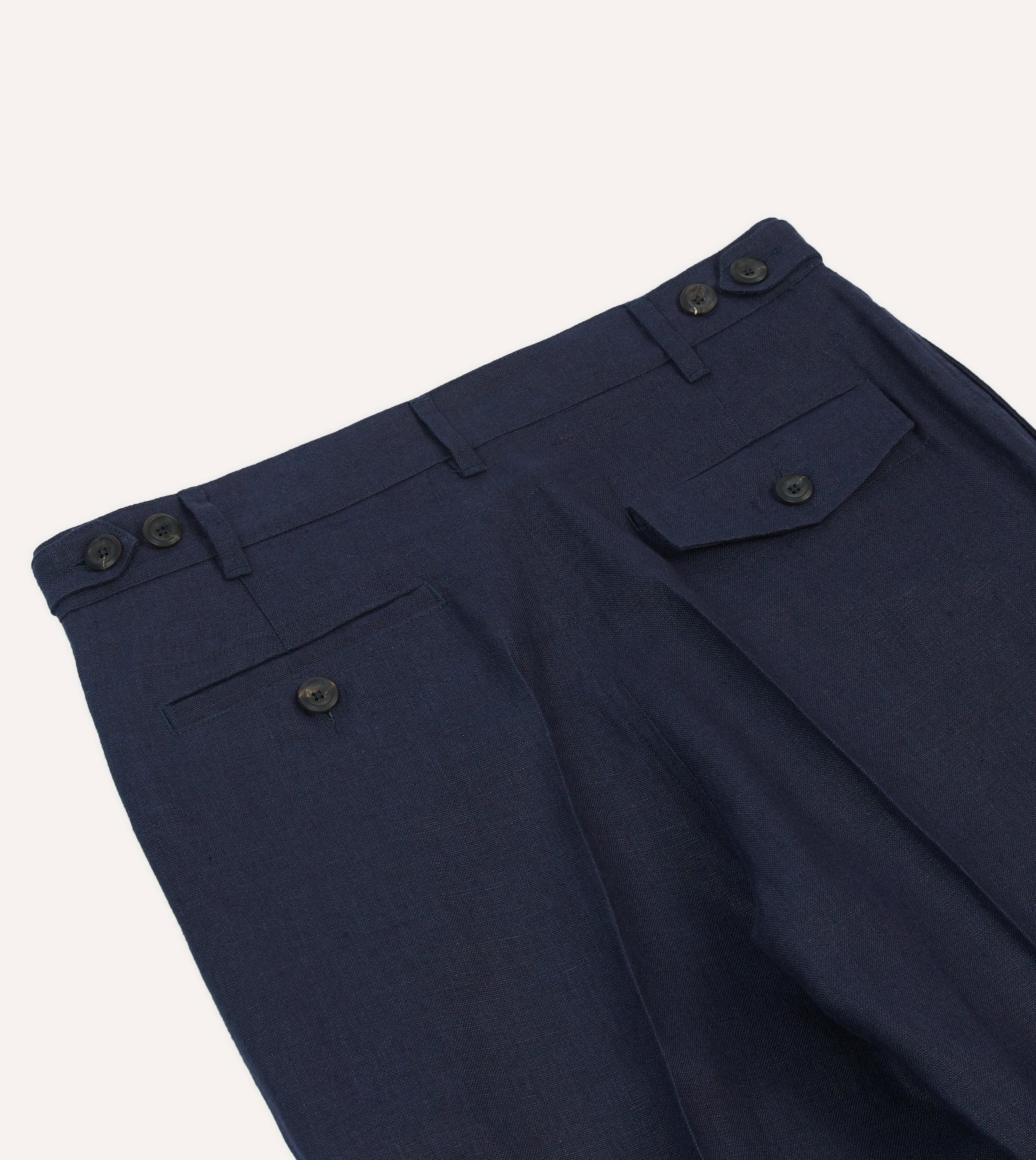 Navy Antique Linen Games Trousers Flexible Shoulder Design