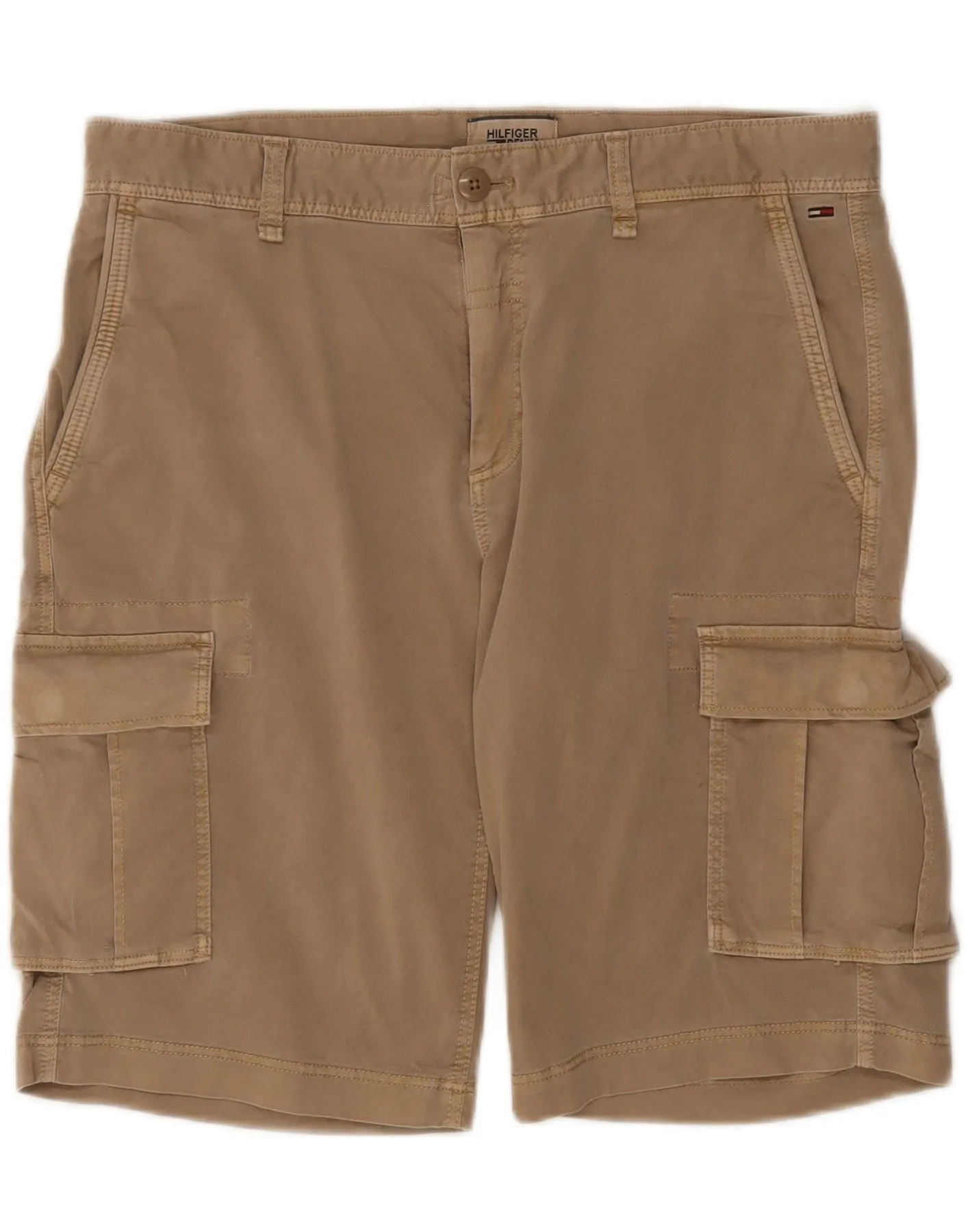 Double Layered Hem Smooth Flatlock Seams TOMMY HILFIGER Mens Cargo Shorts W32 Medium Beige Cotton