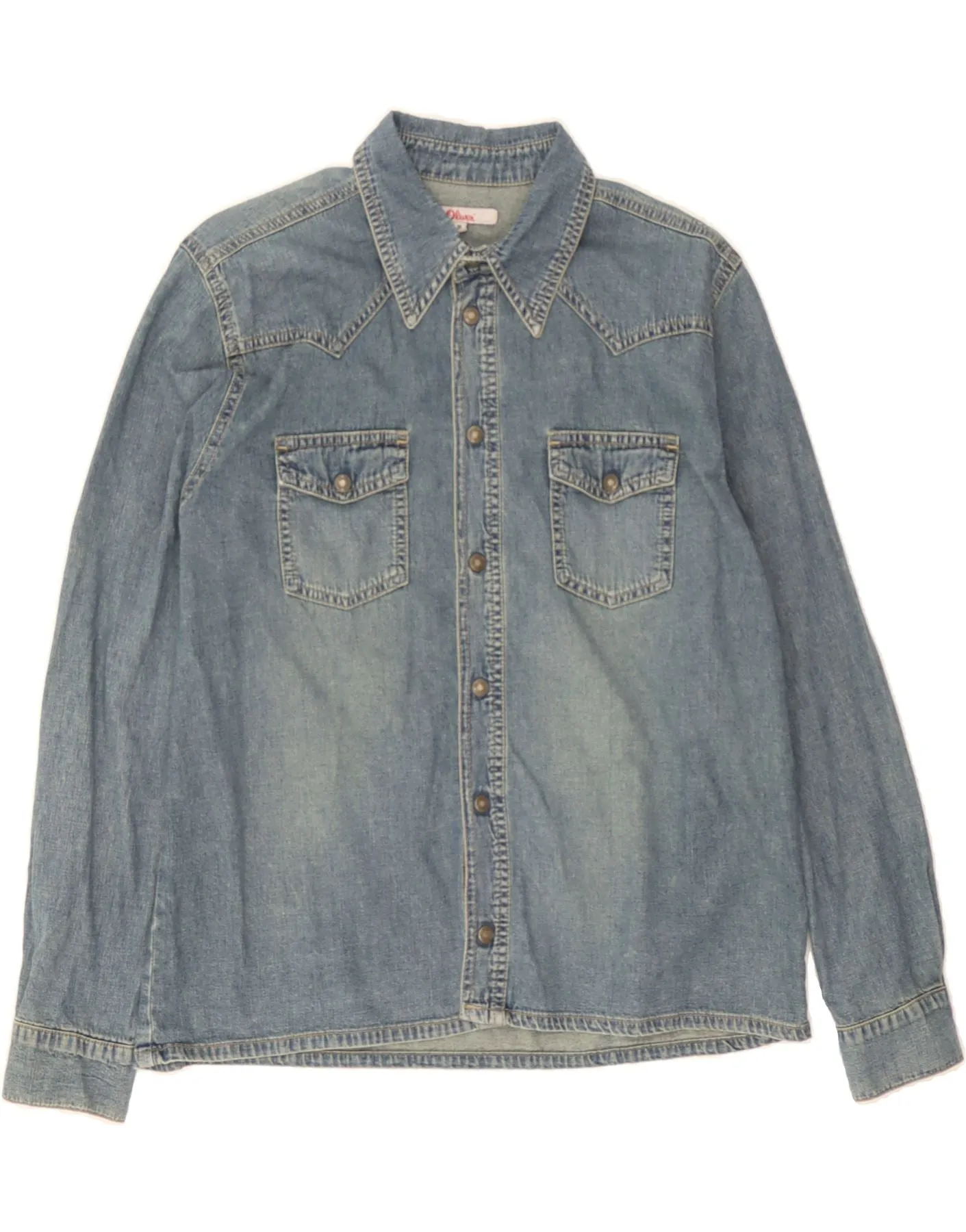 S.OLIVER Womens Denim Shirt EU 38 Medium Blue Cotton Reinforced Elasticity