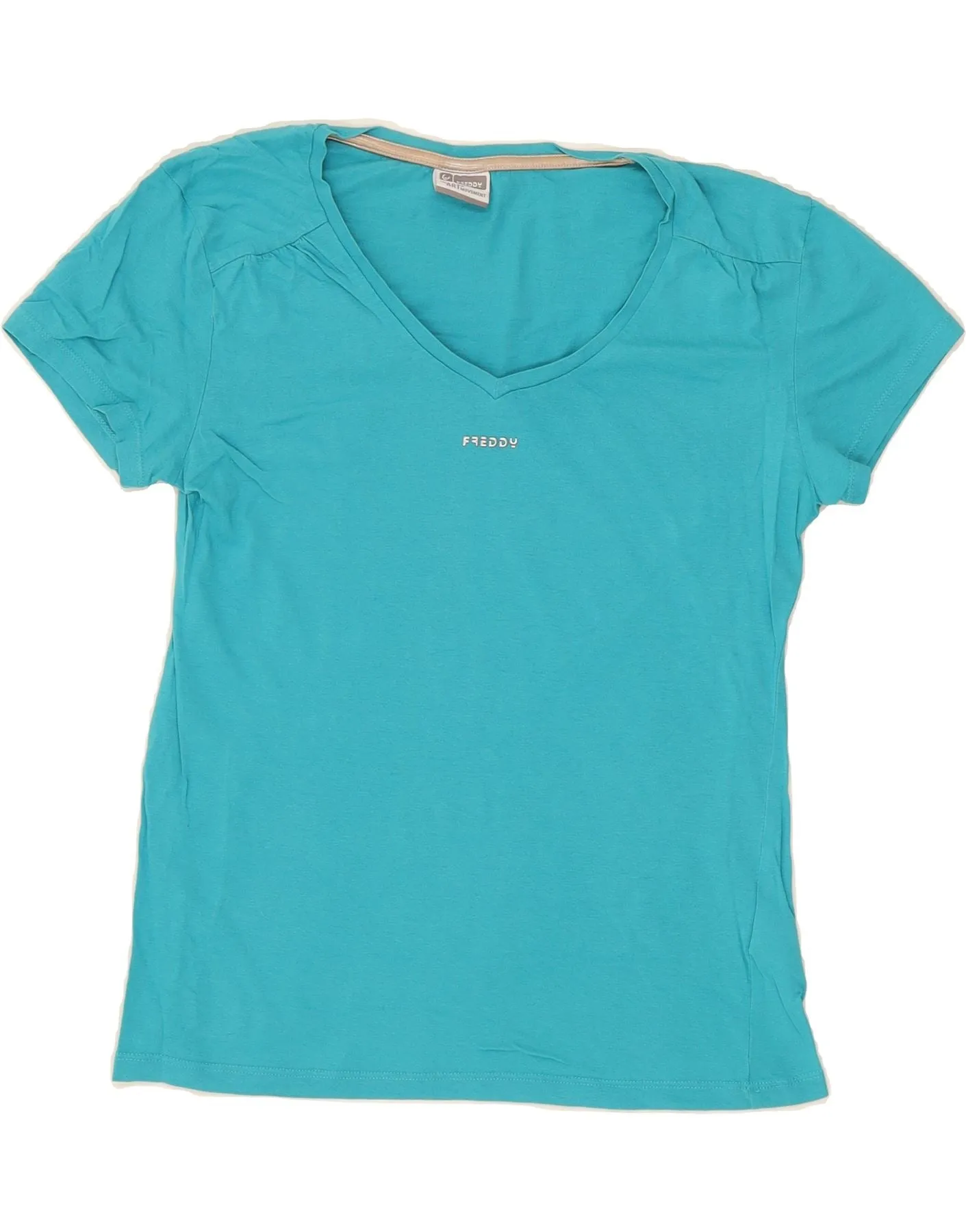V neck color blocking FREDDY Womens T-Shirt BEST SELL UK 12 Medium  Blue Cotton