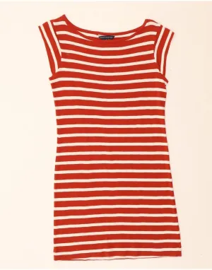 FRENCH CONNECTION Womens T-Shirt Dress UK 10 Small Red Striped Cotton City Smart Look Non-toxic