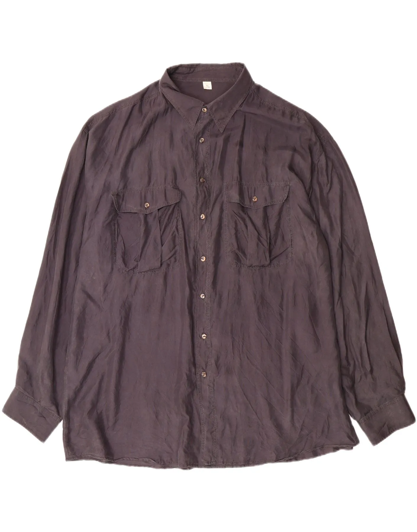 VINTAGE Mens Shirt Size 45/46 2XL Grey Silk Beach Wear Round Collar