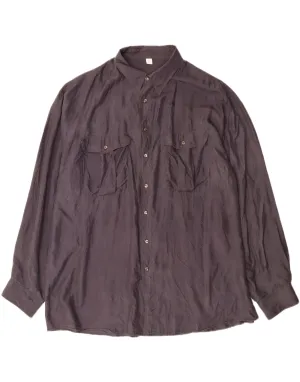 VINTAGE Mens Shirt Size 45/46 2XL Grey Silk Beach Wear Round Collar