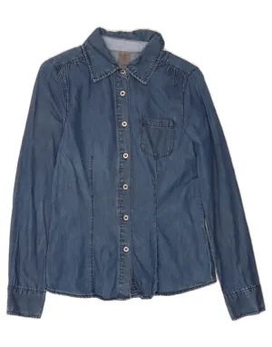 Geometric Design V-Neck VERO MODA Womens Denim Shirt UK 10 Small Blue