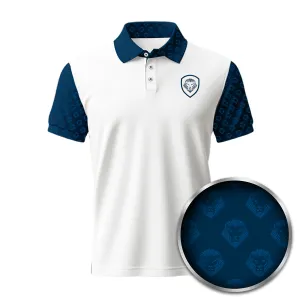 Lion Shield White & Blue Cut & Sewn Short Sleeve Polo (Classic Fit) Layered Look Weekend Wearable
