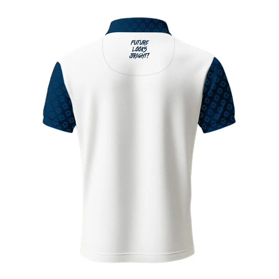 Quick Dry Material Lion Shield White & Blue Cut & Sewn Short Sleeve Polo (Classic Fit)